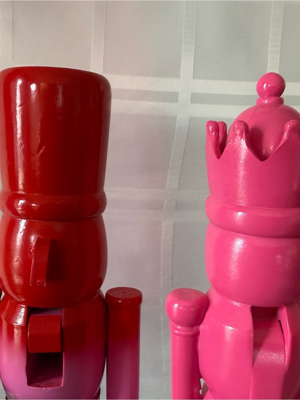 14 In Pair of Non Traditional Nutcrackers in Shades of Pink and Red